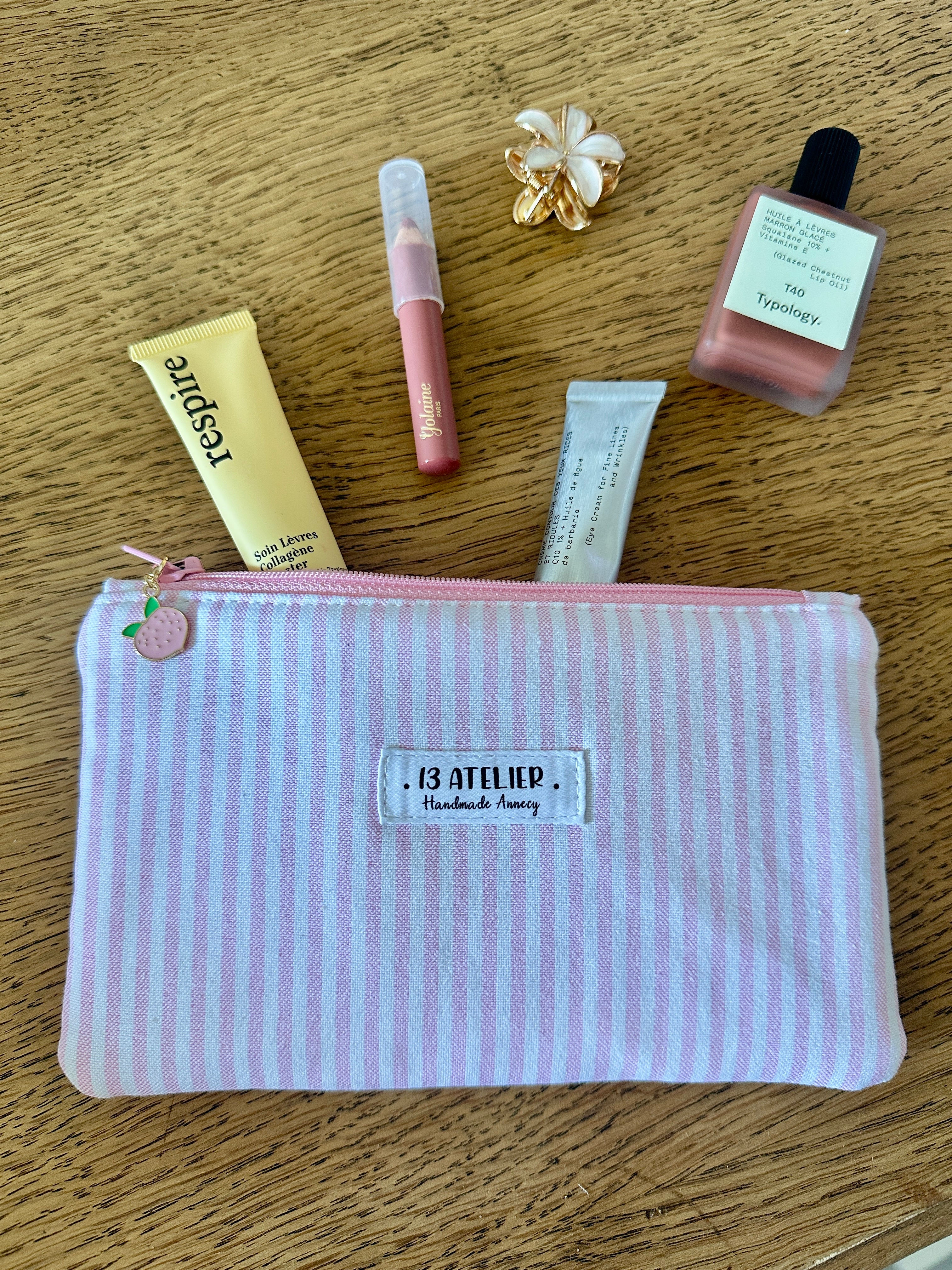 Mini pochette rayure rose