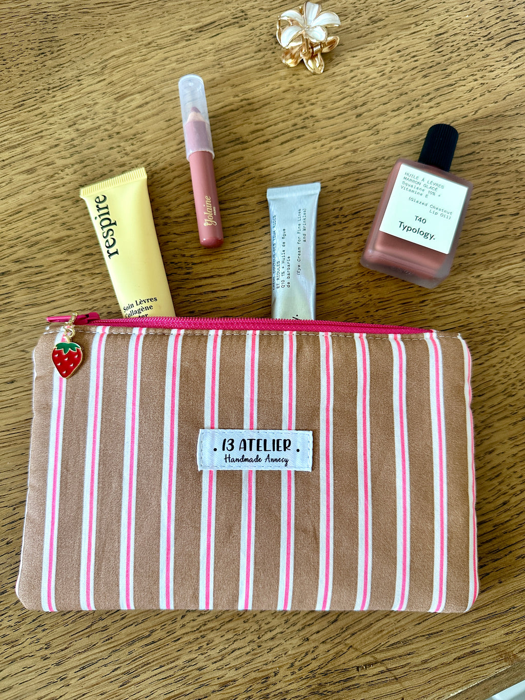 Mini pochette rayures rose/marron