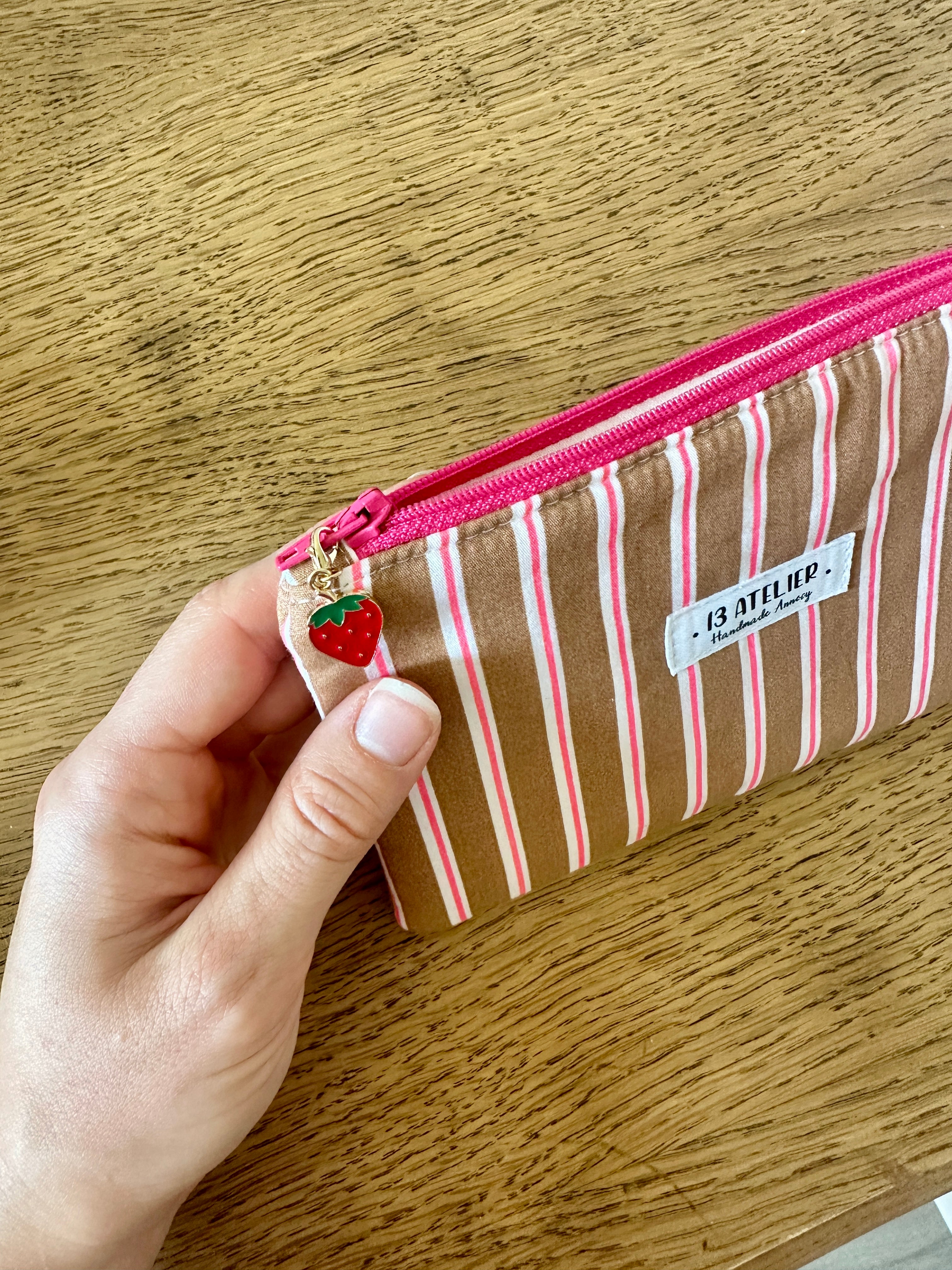 Mini pochette rayures rose/marron