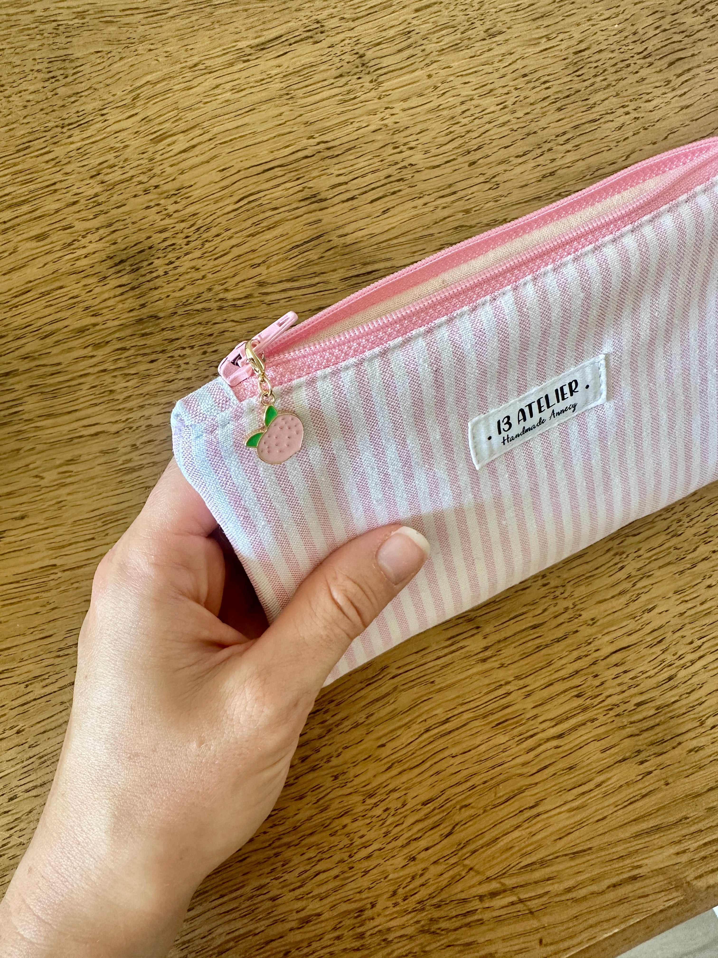 Mini pochette rayure rose