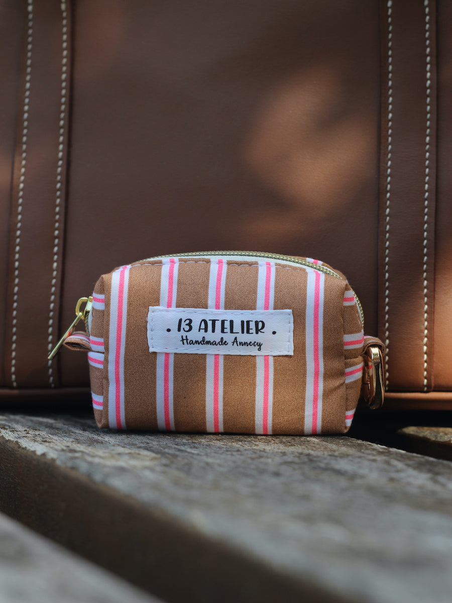 Mini trousse écouteurs rayures roses et marron