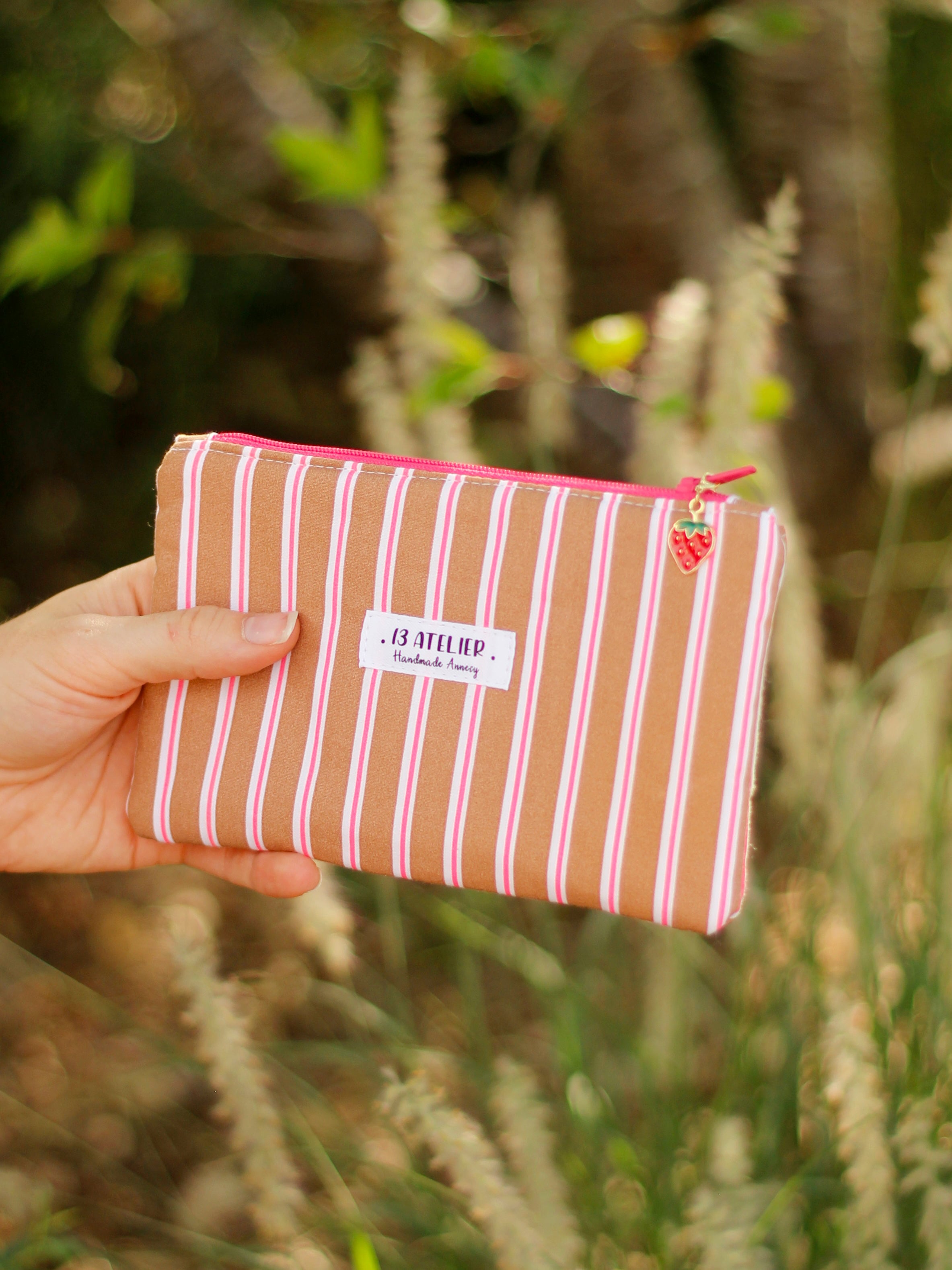 Mini pochette rayures rose/marron