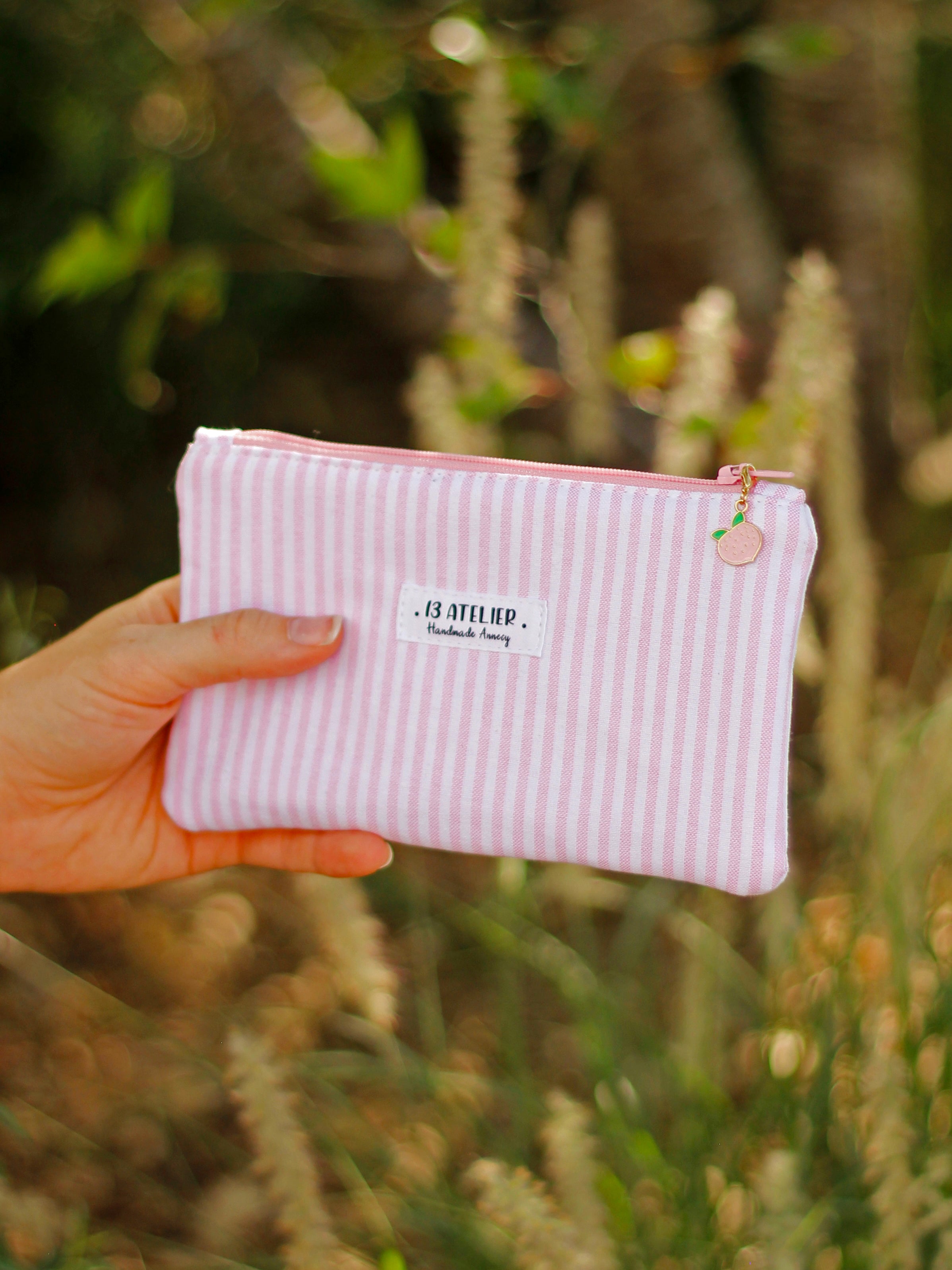 Mini pochette rayure rose