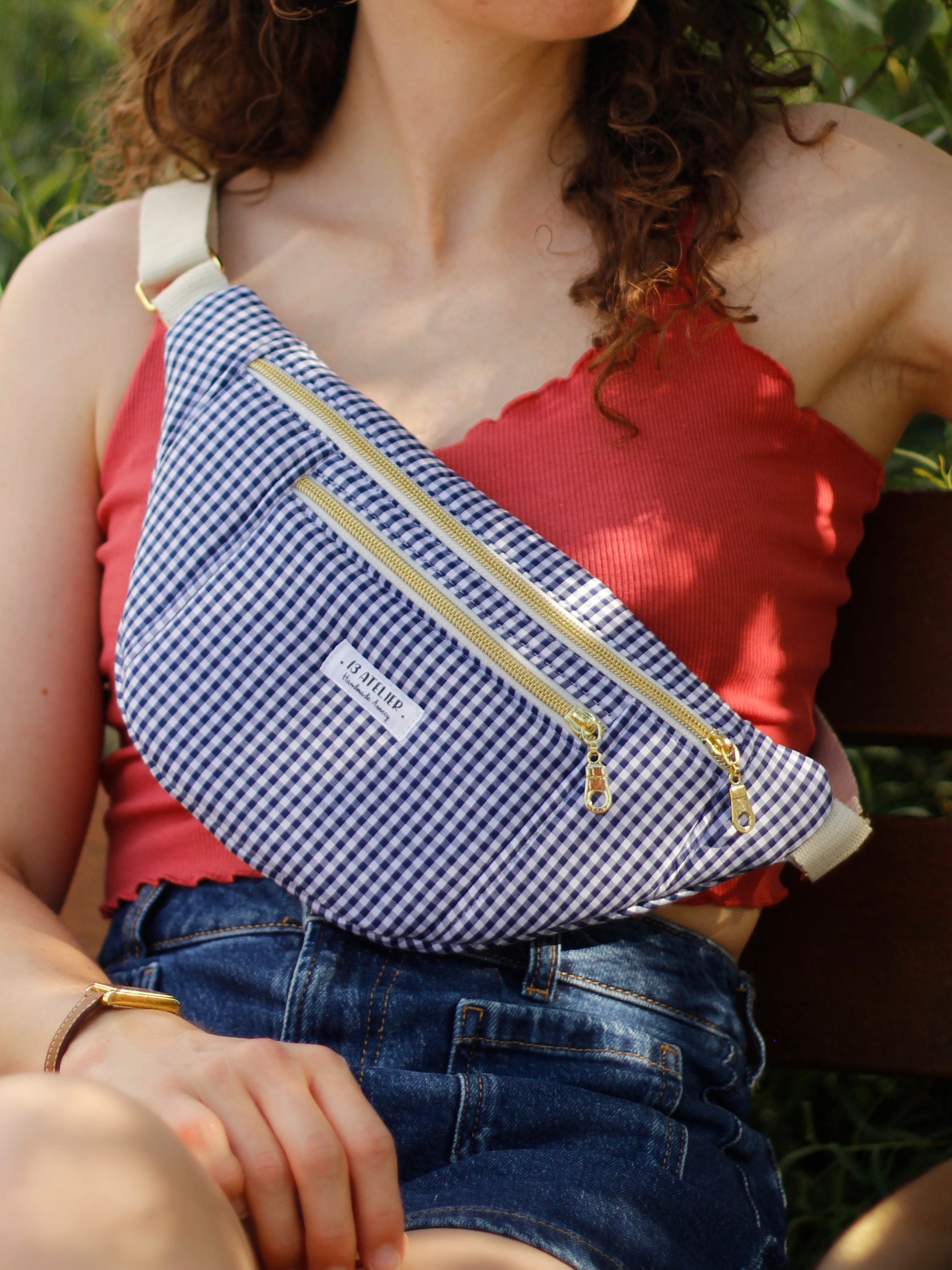 Sac banane vichy bleu