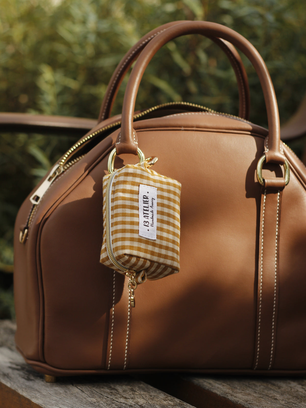 Mini trousse écouteurs vichy moutarde
