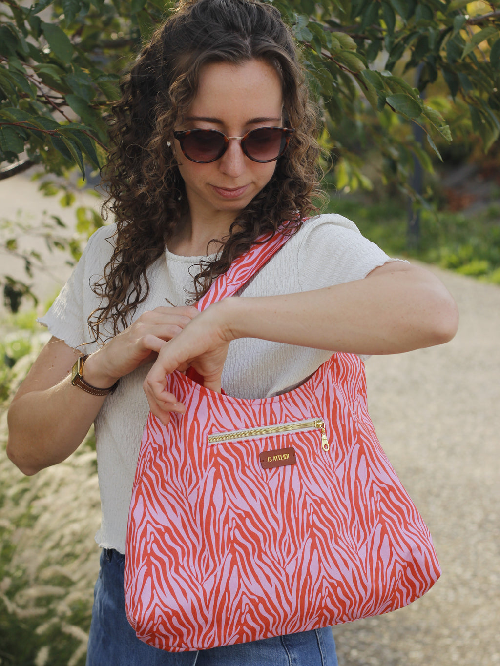 Cabas zebre rose/rouge