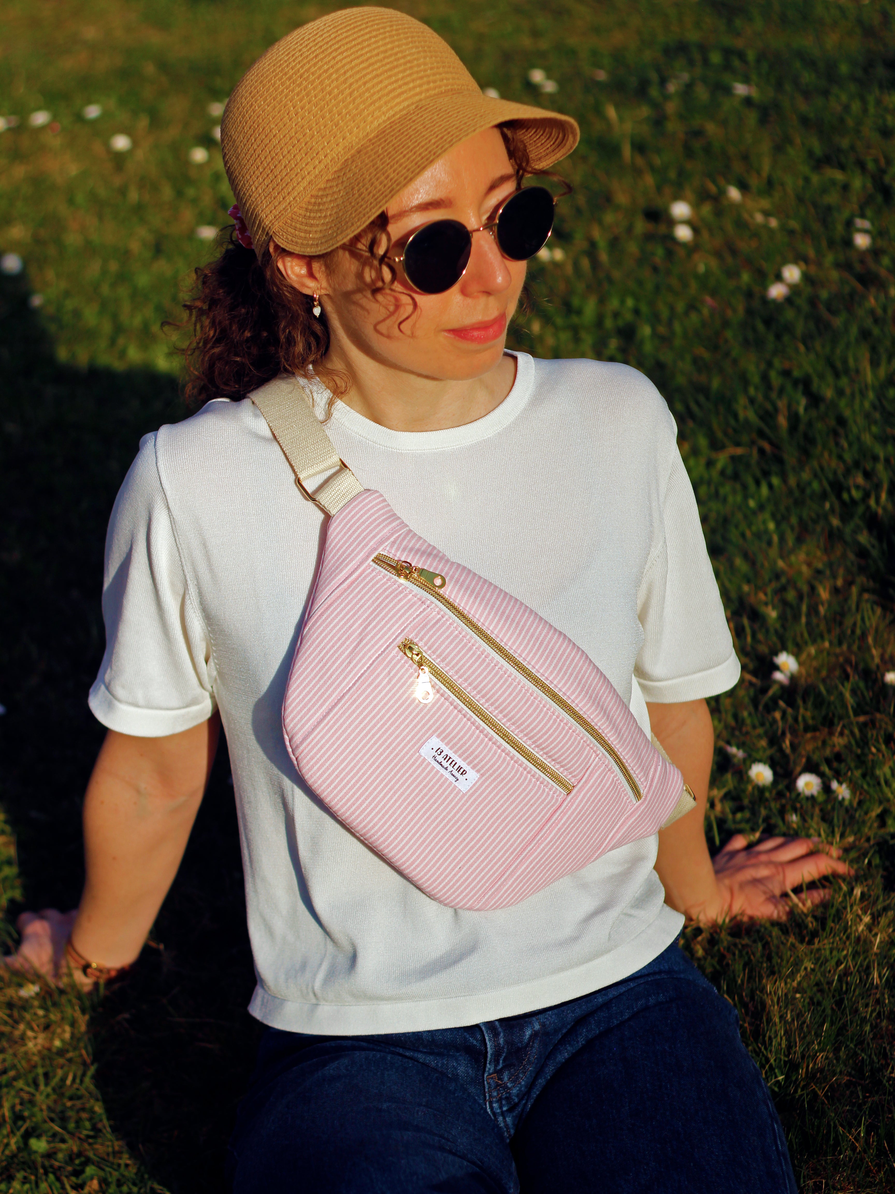 Sac banane rayure rose