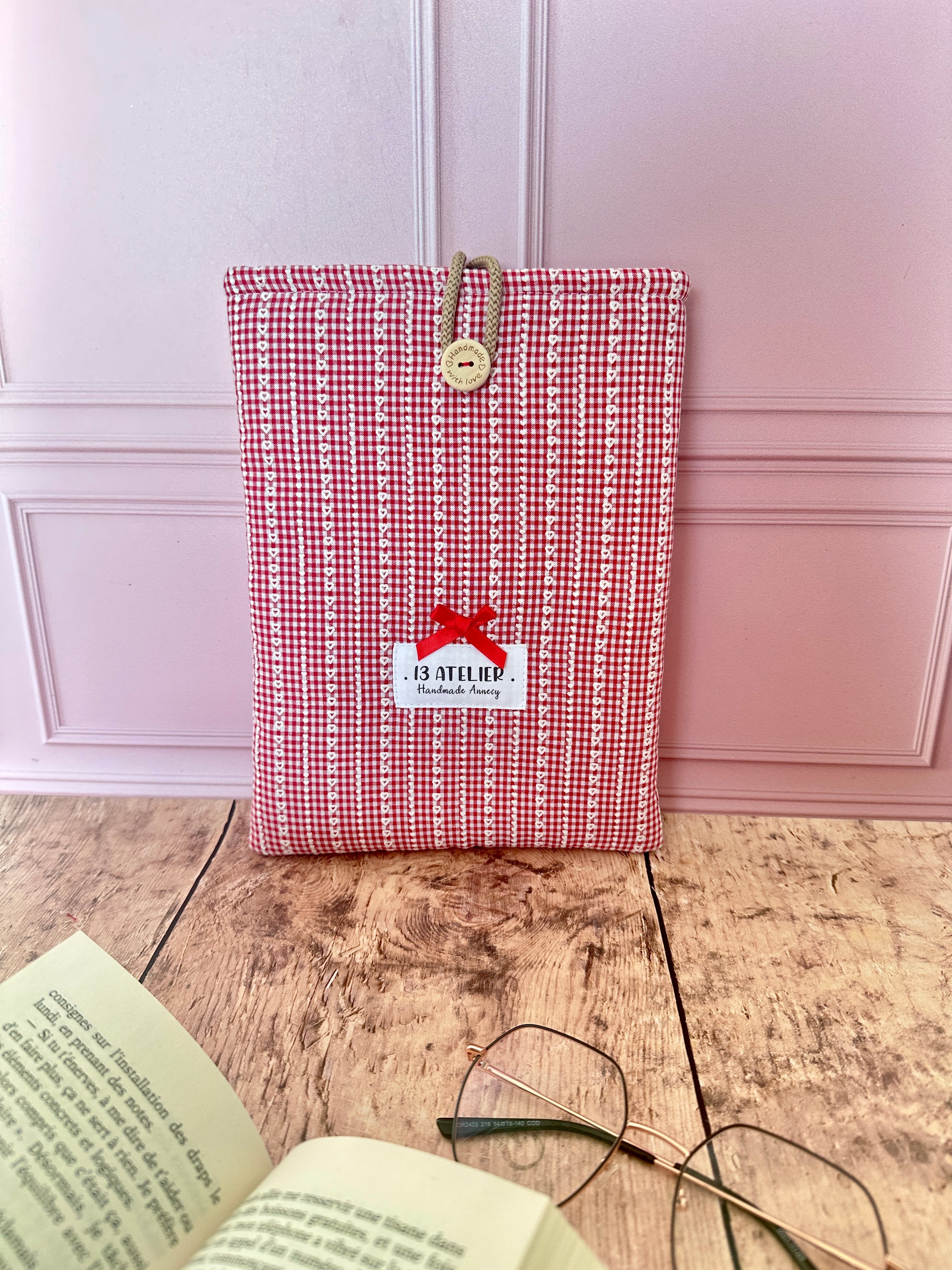 Pochette à livre vichy coeur