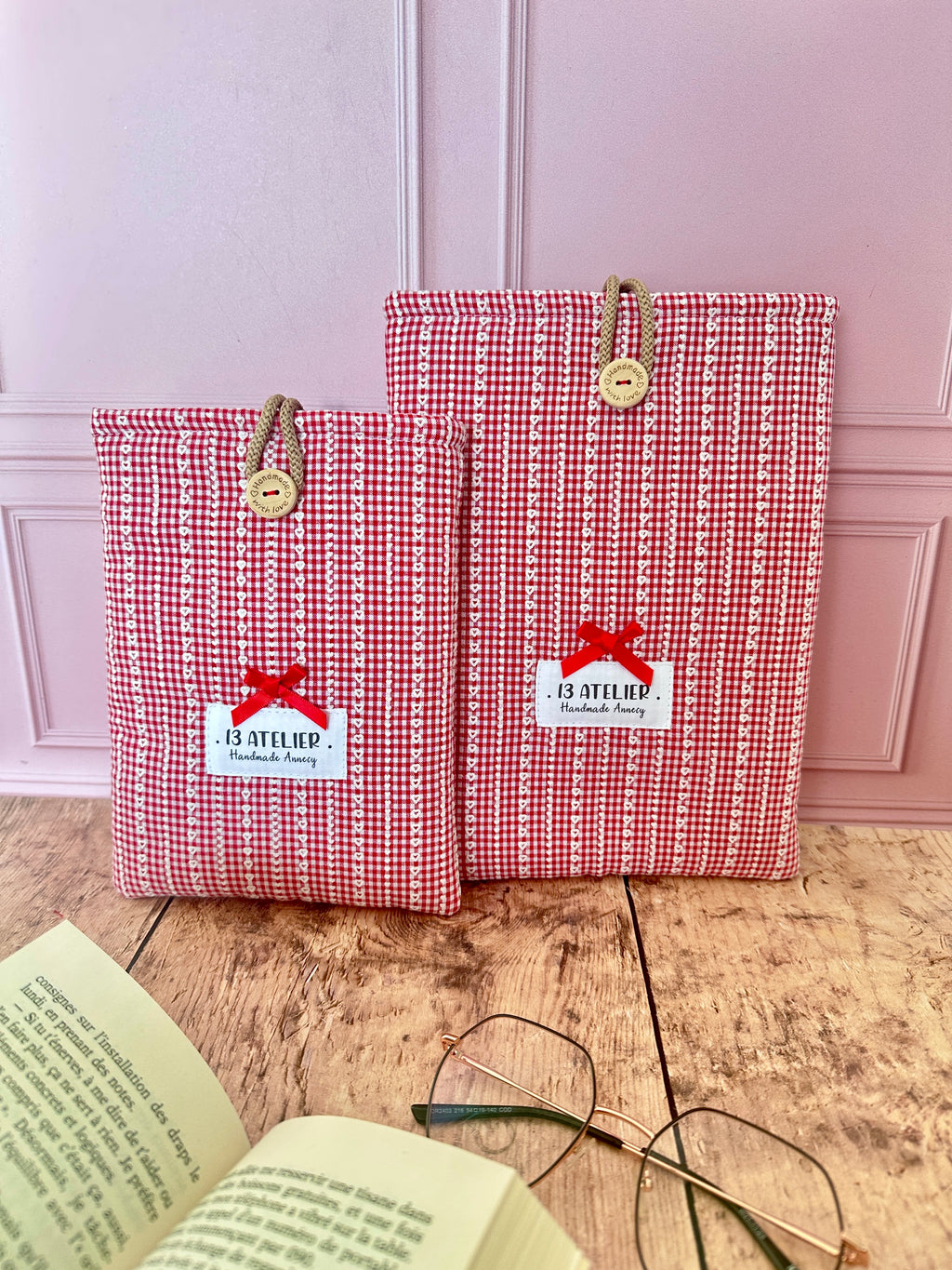 Pochette à livre vichy coeur