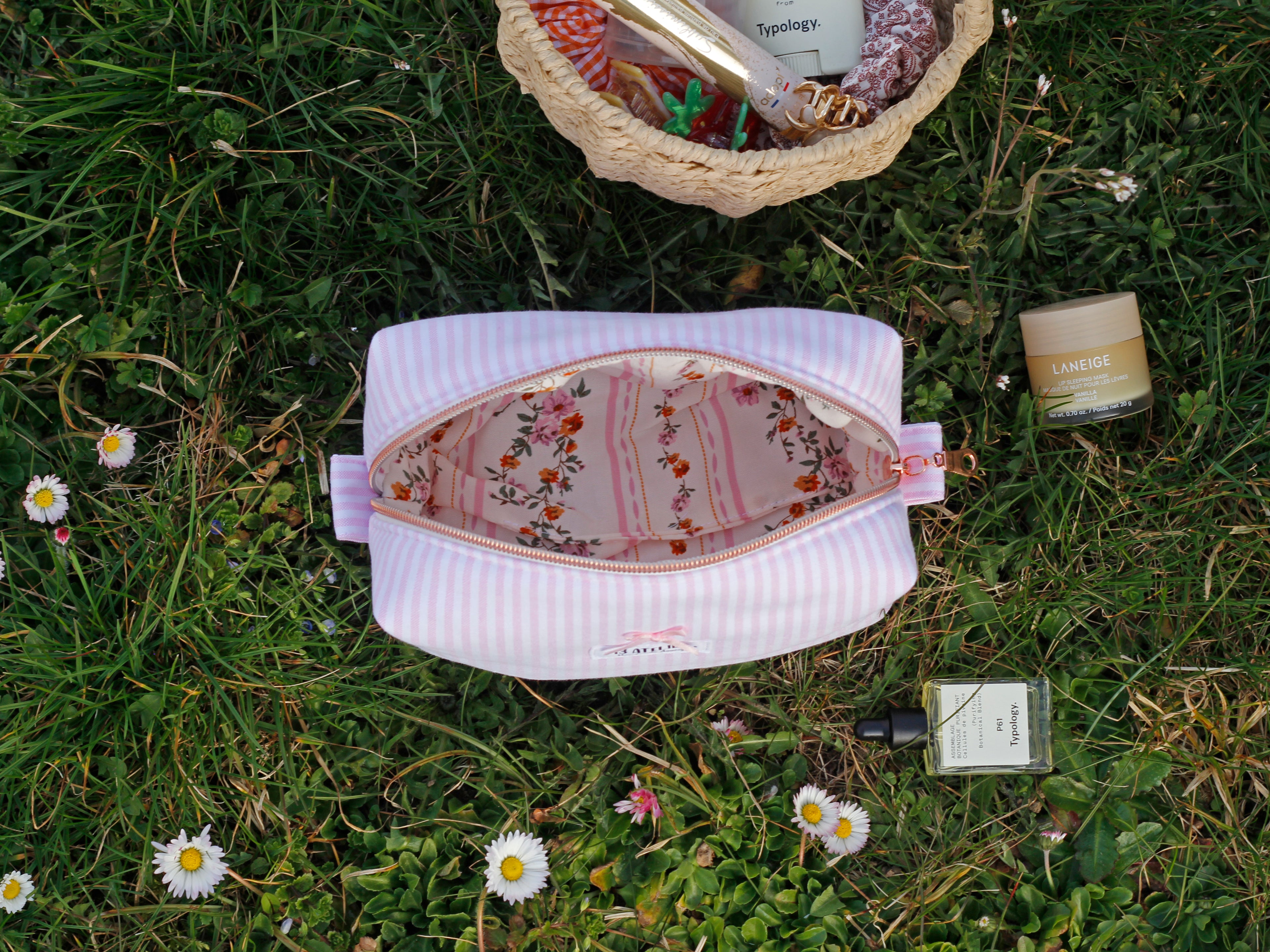 Trousse rayure rose