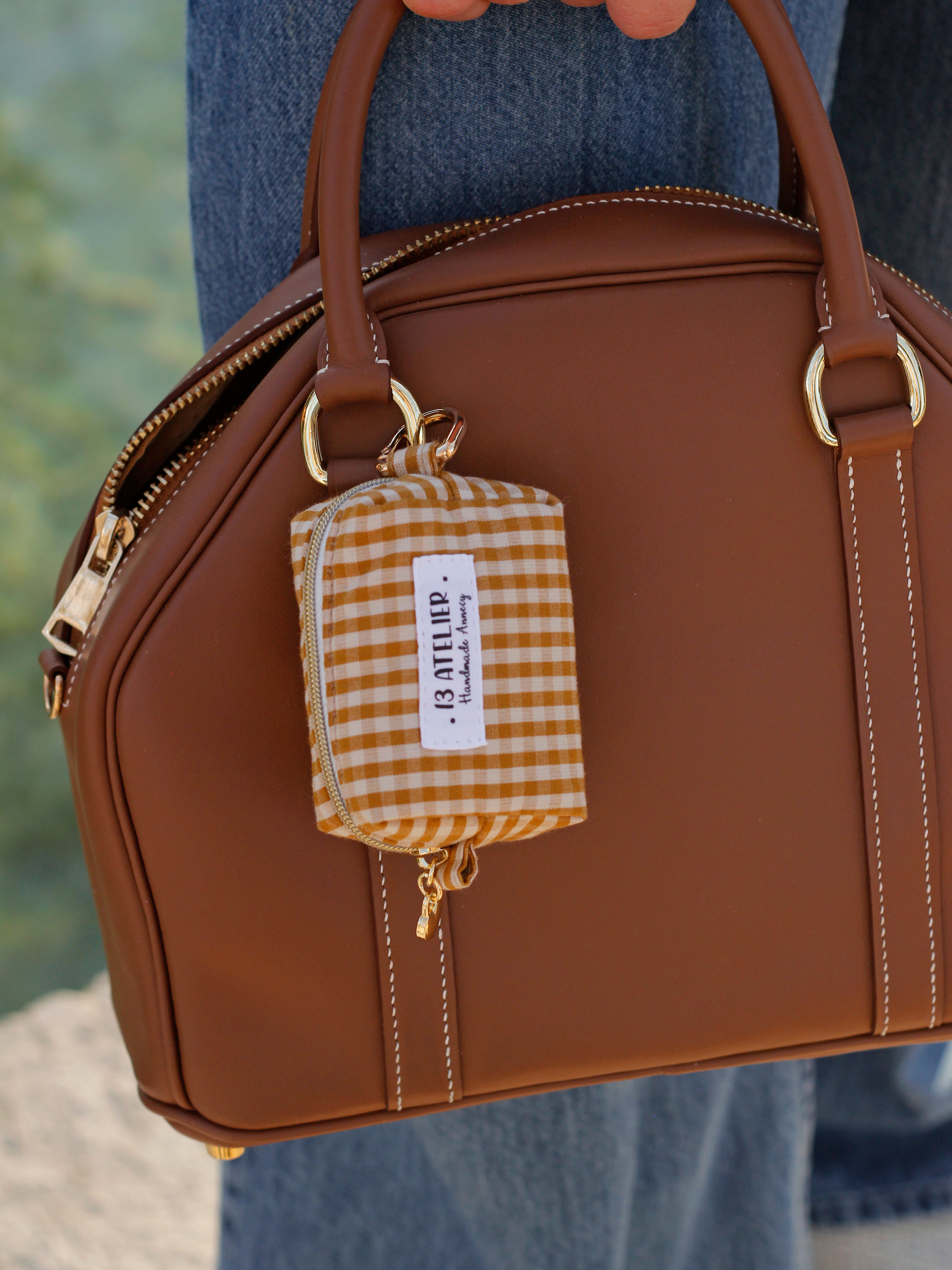 Mini trousse écouteurs vichy brique