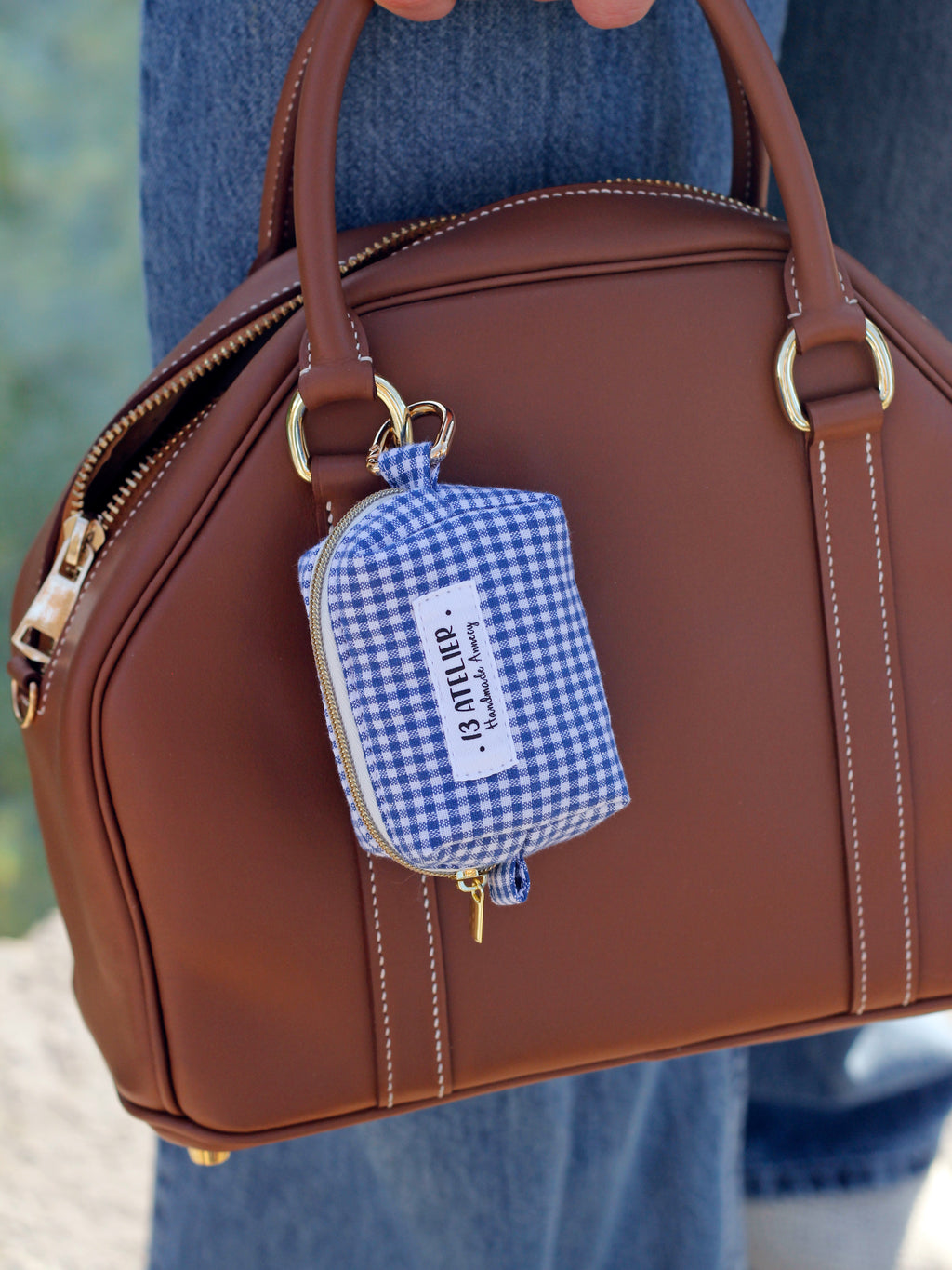 Mini trousse écouteurs vichy bleu
