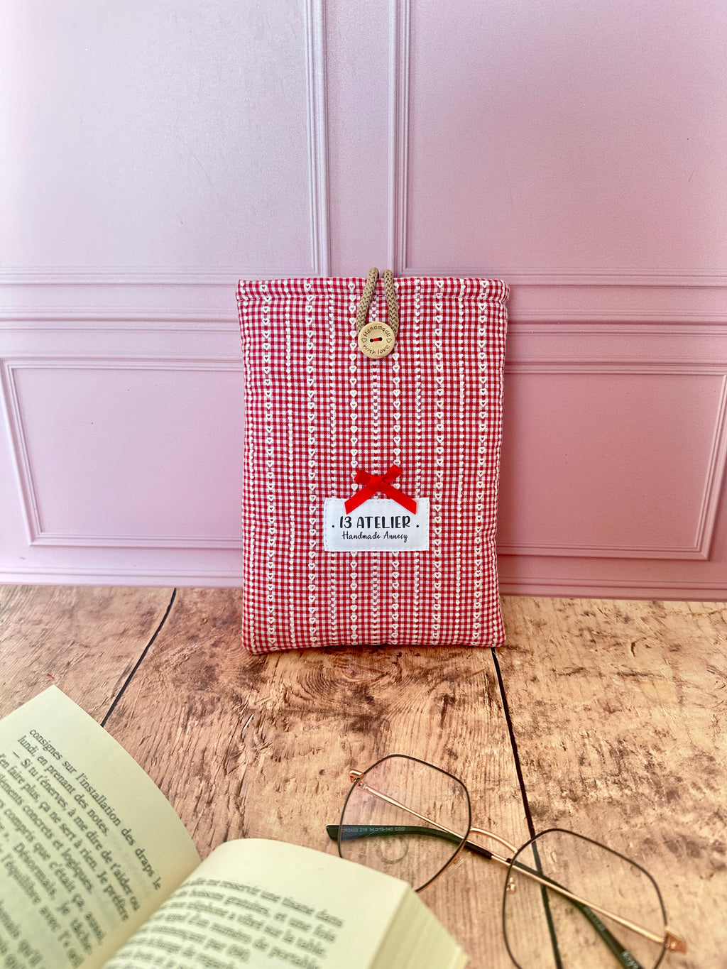 Pochette à livre vichy coeur