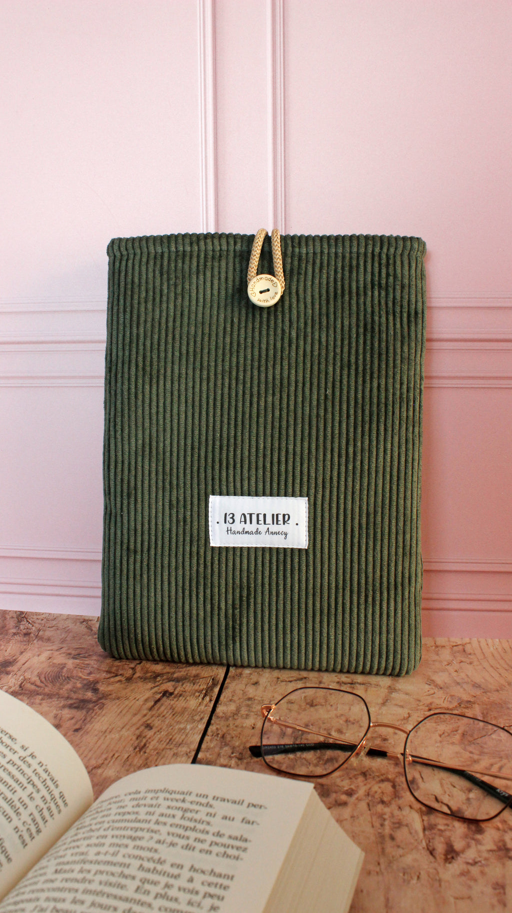 Pochette à livre velours vert