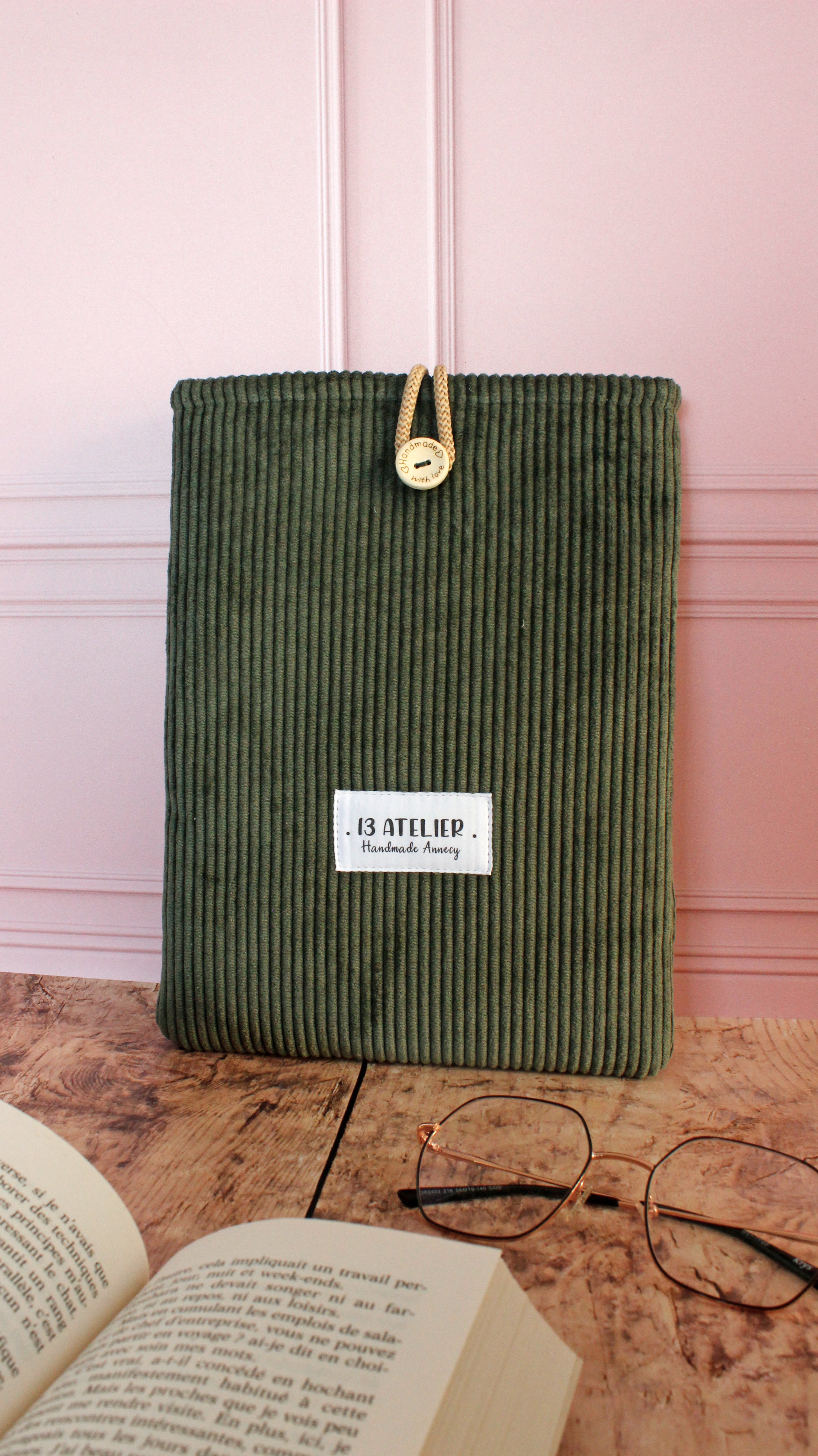 Pochette à livre velours vert