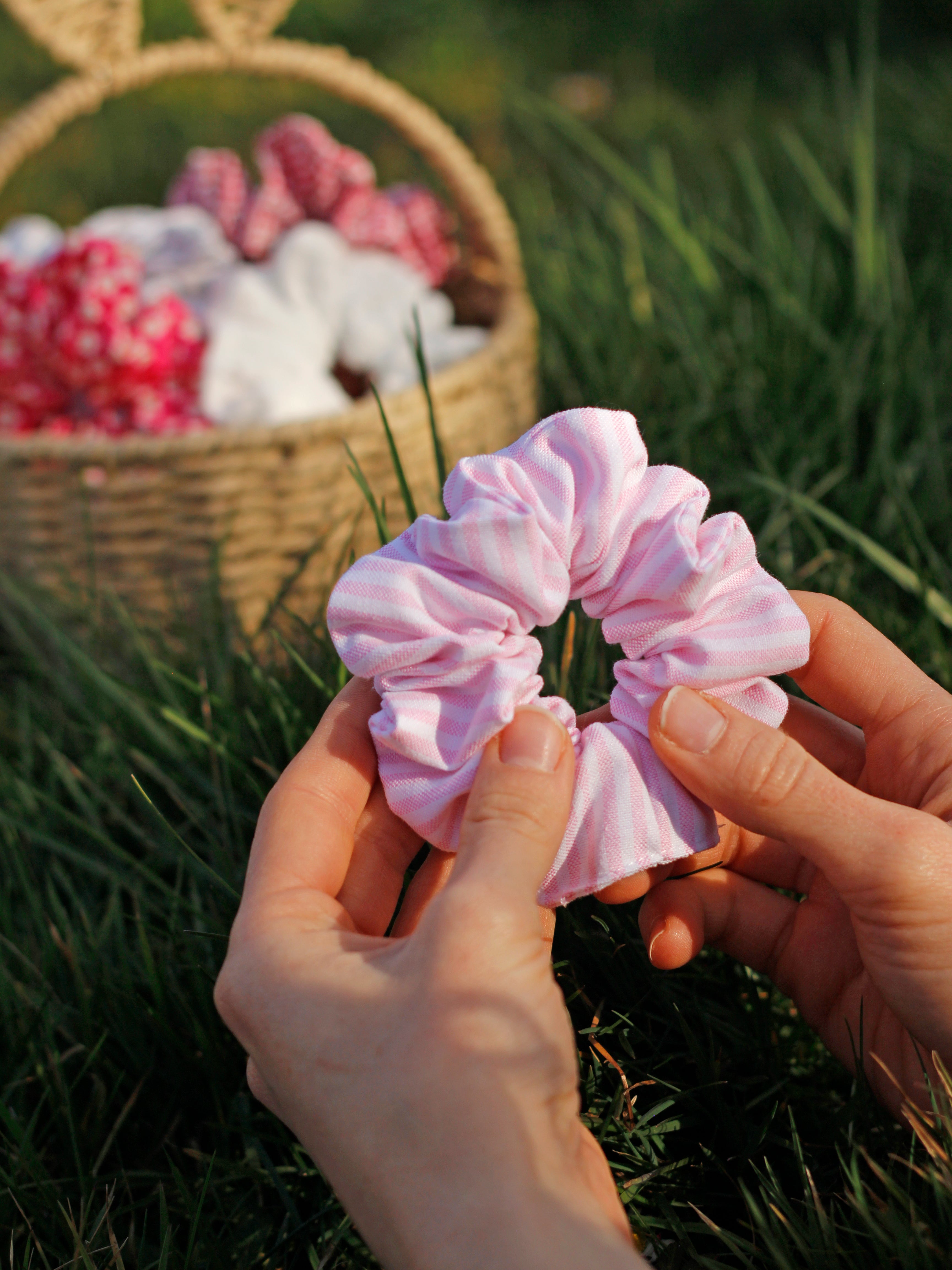 Chouchou rayure rose