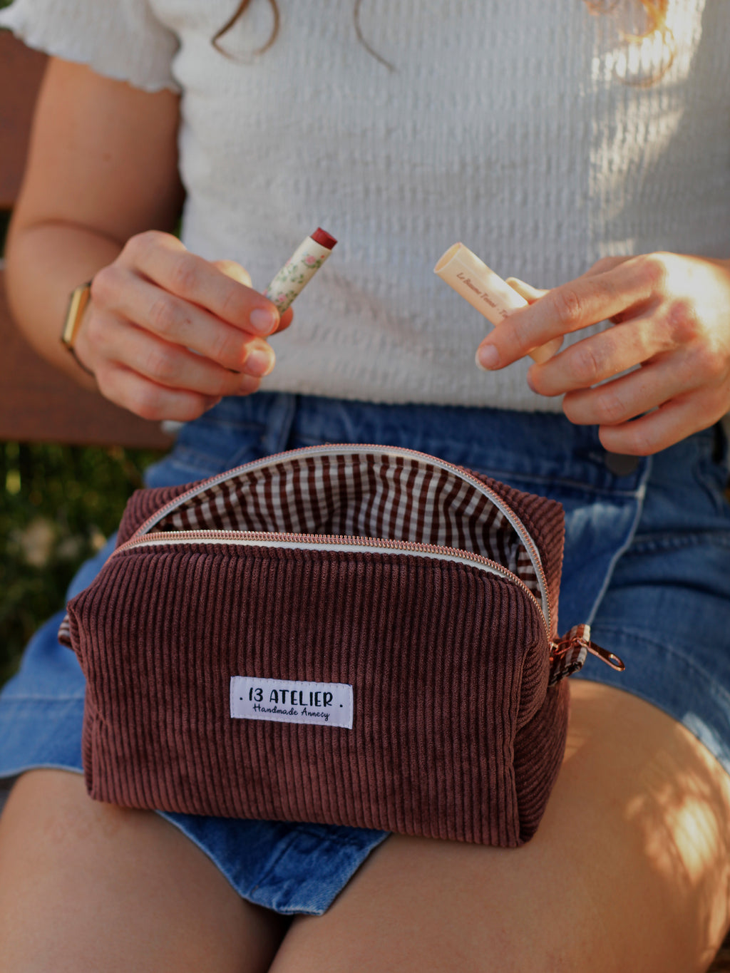 Trousse velours marron chocolat