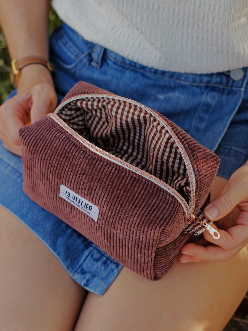 Trousse velours marron chocolat