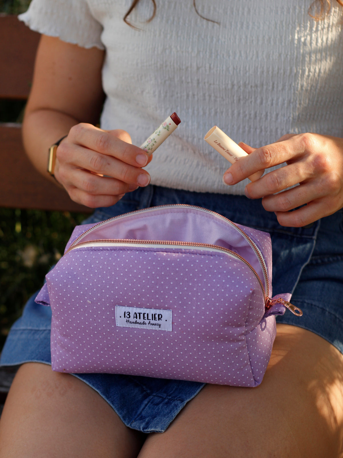 Trousse polka dots lila